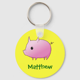 Cute Cartoon Pink Pig Personalised Name Gift Key Ring
