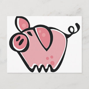 Cute Cartoon Pink Pig Postcard
