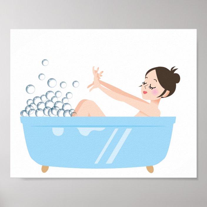 Cute Cartoon Pinup Girl In Bubble Bath Art Poster Zazzle