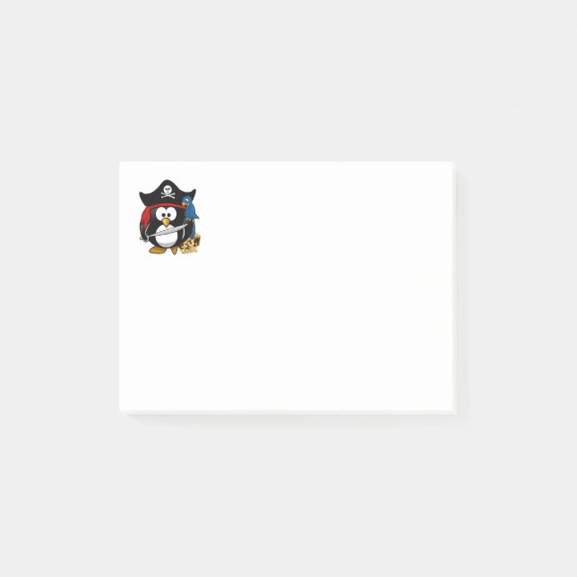 Cute Cartoon Pirate Penguin with Parrot Post-it Notes (Front)