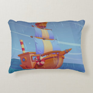 Cute Cartoon Pirate Ship Accent Pillow