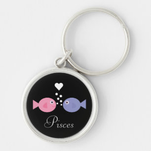 Cute Cartoon Pisces Zodiac Fish Customisable Black Key Ring