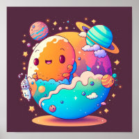 Cute cartoon planets in outer space.
