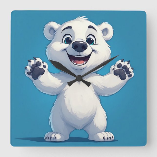 Cute Cartoon Polar Bear Character  Square Wall Clock (Front)