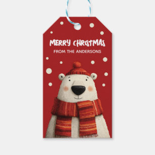 Cute Cartoon Polar Bear Red Merry Christmas from Gift Tags
