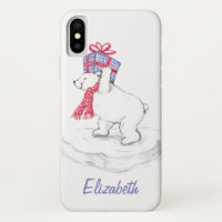 Cute Cartoon Polar Bear with Christmas Presents