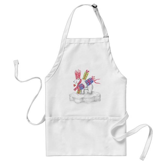 Cute Cartoon Polar Bear with Christmas Presents Standard Apron (Front)