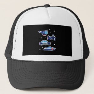 Cute Cartoon Police Vehicles Trucker Hat