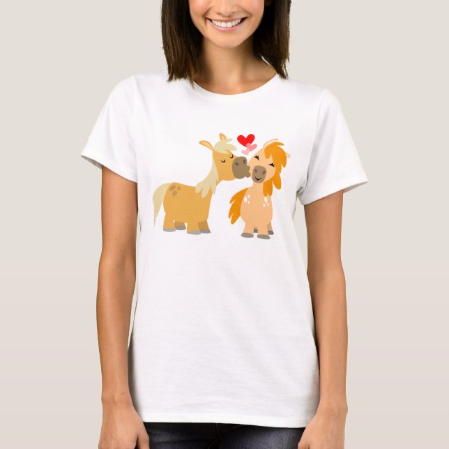 Cute Cartoon Ponies in Love Women T-shirt (Front)
