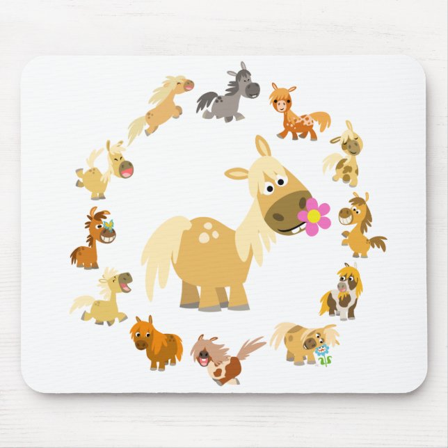 Cute Cartoon Ponies Mandala Mousepad (Front)