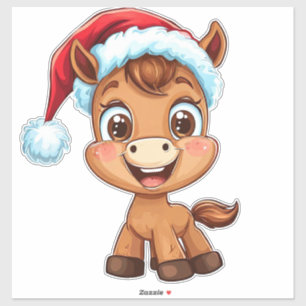 Cute Cartoon Pony in Christmas Hat and Scarf