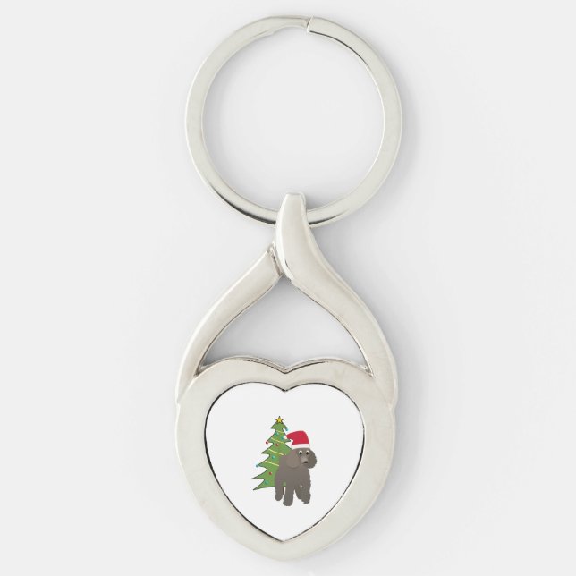 Cute Cartoon Poodle in a Santa Hat   Key Ring (Front)