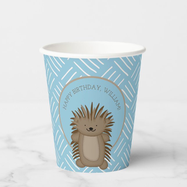 Cute Cartoon Porcupine Kids Birthday Party Paper Cups (Front)