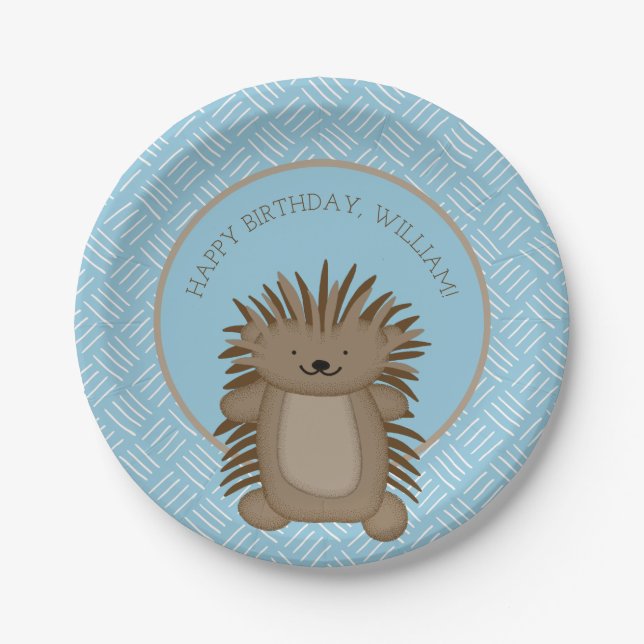 Cute Cartoon Porcupine Kids Birthday Party Paper Plate (Front)