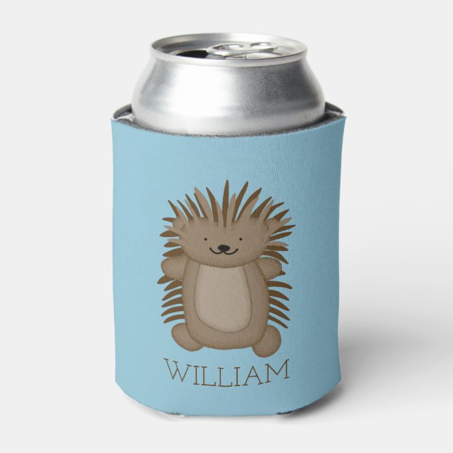 Cute Cartoon Porcupine with Your Name or Text Can Cooler (Can Front)