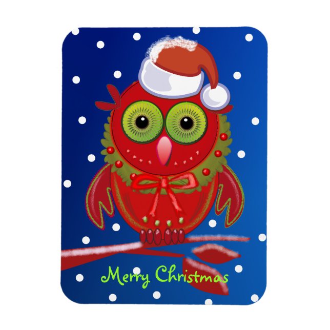 Cute cartoon premium magnet with Santa Owl (Vertical)