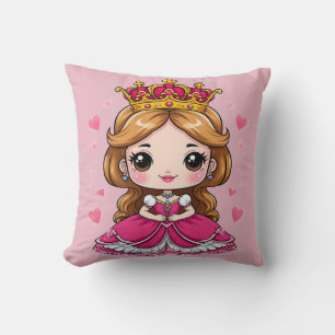 Cute Cartoon Princess in Pink Dress Cushion