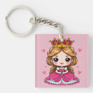 Cute Cartoon Princess in Pink Dress Key Ring