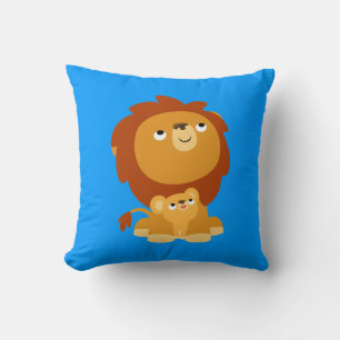 Cute Cartoon Protective Dad Lion and Cub Pillow