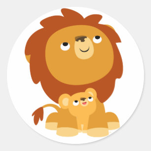 Cute Cartoon Protective Dad Lion and Cub Sticker