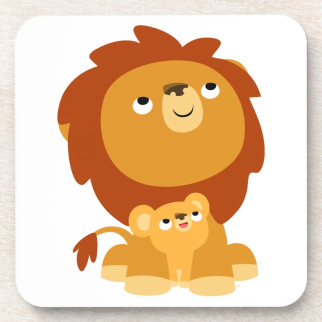 Cute Cartoon Protective Dad Lion Coaster Set (Front)