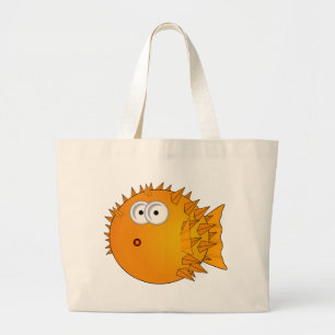 Cute Cartoon Puffer Fish Large Tote Bag