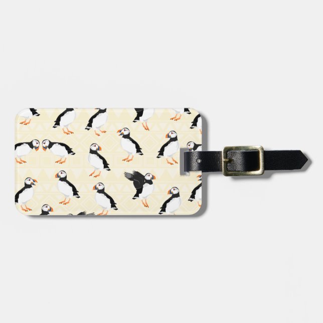 Cute cartoon puffin pattern luggage tag (Front Horizontal)