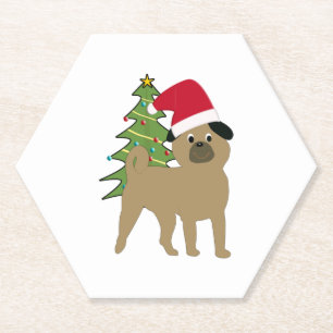 Cute Cartoon Pug in a Santa Hat v2 Paper Coaster