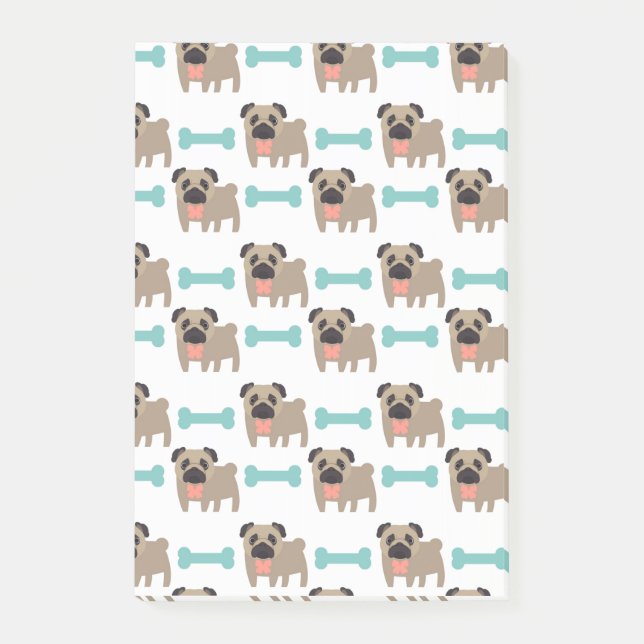 Cute Cartoon Pugs and Bones Post-it Notes (Front)