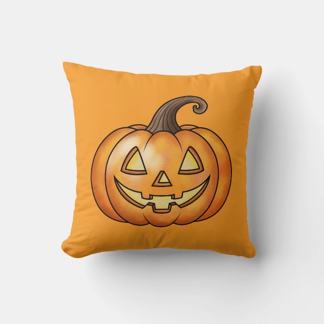 Cute Cartoon Pumpkin Orange Halloween Cushion (Front)