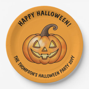 Cute Cartoon Pumpkin Orange Happy Halloween Paper Plate