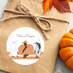 Cute Cartoon Pumpkin Penguin Funny Halloween Classic Round Sticker