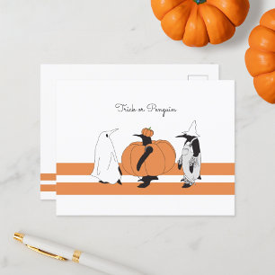 Cute Cartoon Pumpkin Penguin Funny Halloween Holiday Postcard