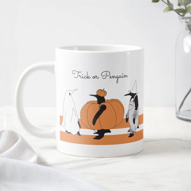 Cute Cartoon Pumpkin Penguin Funny Halloween Large Coffee Mug (Creator Uploaded)