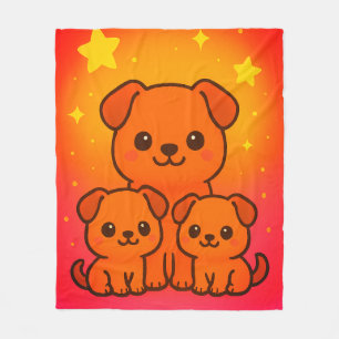 Cute Cartoon Puppies with Starry Gradient Backgrou Fleece Blanket