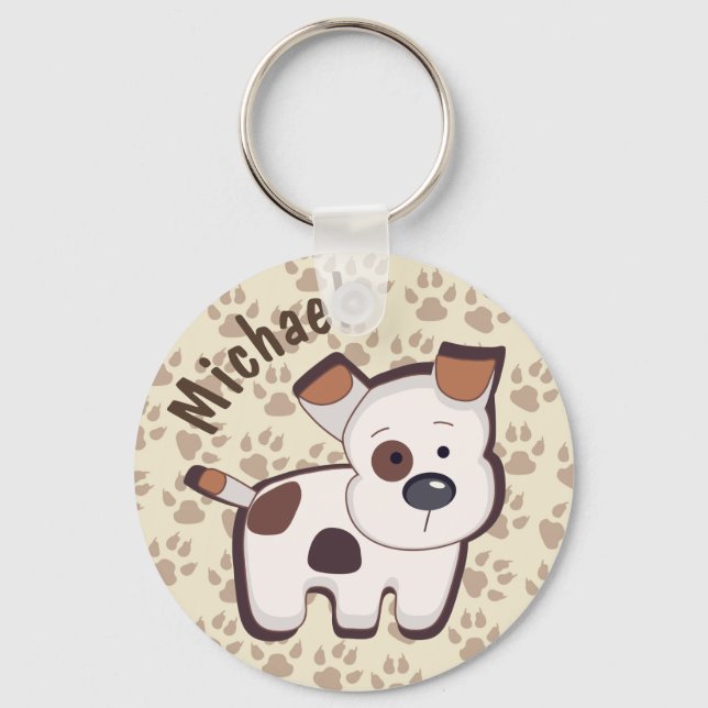 Cute Cartoon Puppy Dog Personalized Key Ring (Front)