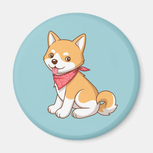 Cute cartoon Puppy Dog Shiba Inu on Blue Magnet