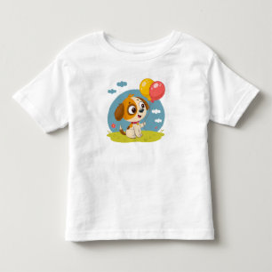 Cute Cartoon Puppy Holding Balloons Toddler T-Shirt