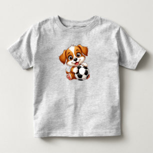 Cute Cartoon Puppy Holding Soccer Ball Toddler T-Shirt