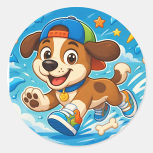 Cute Cartoon Puppy Kids Classic Round Sticker