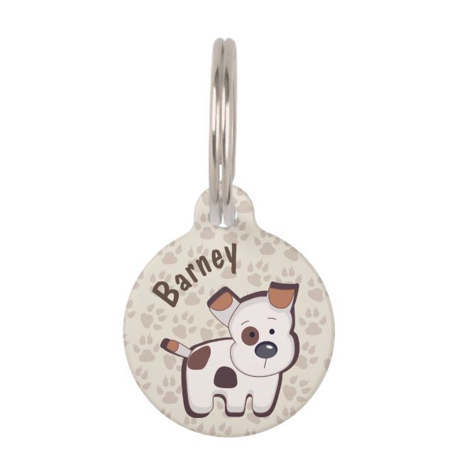 Cute Cartoon Puppy Paw Prints Personalised Pet Tag (Front)