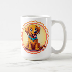 Cute Cartoon Puppy With Blue Collar Coffee Mug