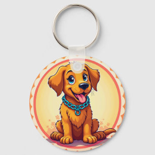 Cute Cartoon Puppy With Blue Collar Key Ring