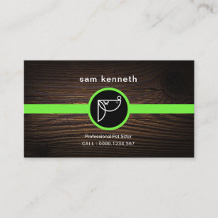 Cute Cartoon Puppy Wood Grain Placard Pet Sitter Business Card