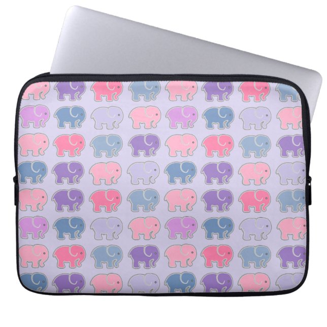 Cute Cartoon Purple Elephant Pattern Laptop Sleeve (Front)