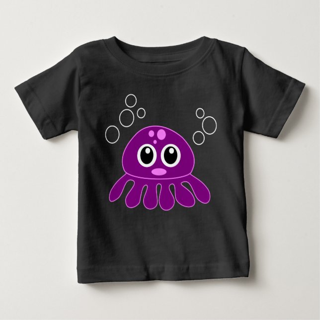 Cute Cartoon Purple Octopus Baby T-Shirt (Front)