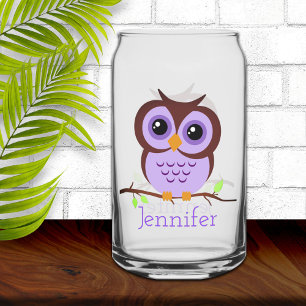Cute Cartoon Purple Owl Can Glass
