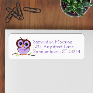 Cute Cartoon Purple Owl Return Address Label