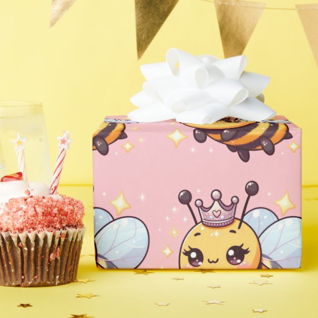 Cute Cartoon Queen Bee Wrapping Paper (Birthday Party)