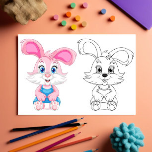 Cute Cartoon rabbit colouring page
